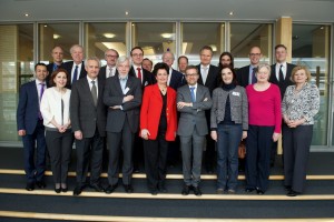Group photo, from left to right, in the 1st row: Keith Sequeira and Maria da Graça Carvalho, Senior Advisers to Carlos Moedas, Reinhard Hüttl, Chair of the European Council of Academies of Applied Sciences, Technologies and Engineering (Euro-CASE), Rolf-Dieter Heuer, Françoise Meunier, Vice-President of the Federation of European Academies of Medicine (FEAM), Carlos Moedas, Elvira Fortunato, Julia Slingo and Pearl Dykstra, in the 2nd row, from the 2nd: Sierd Cloetingh, President of the Academia Europaea, Günter Stock, President of the European Federation of Academies of Sciences and Humanities (ALLEA), Janusz Bujnicki, Wolfgang Burtscher, Deputy Director-General of DG "Research and Innovation" of the EC, behind, Jos van der Meer, President of the European Academies' Science Advisory Council (EASAC), Johannes Klumpers, Head of the Unit "Scientific Advice Mechanism (SAM)" of DG "Research and Innovation" of the EC, behind, Robert-Jan Smits, Director-General of DG "Research and Innovation" of the EC, Cédric Villani and Henrik C. Wegener