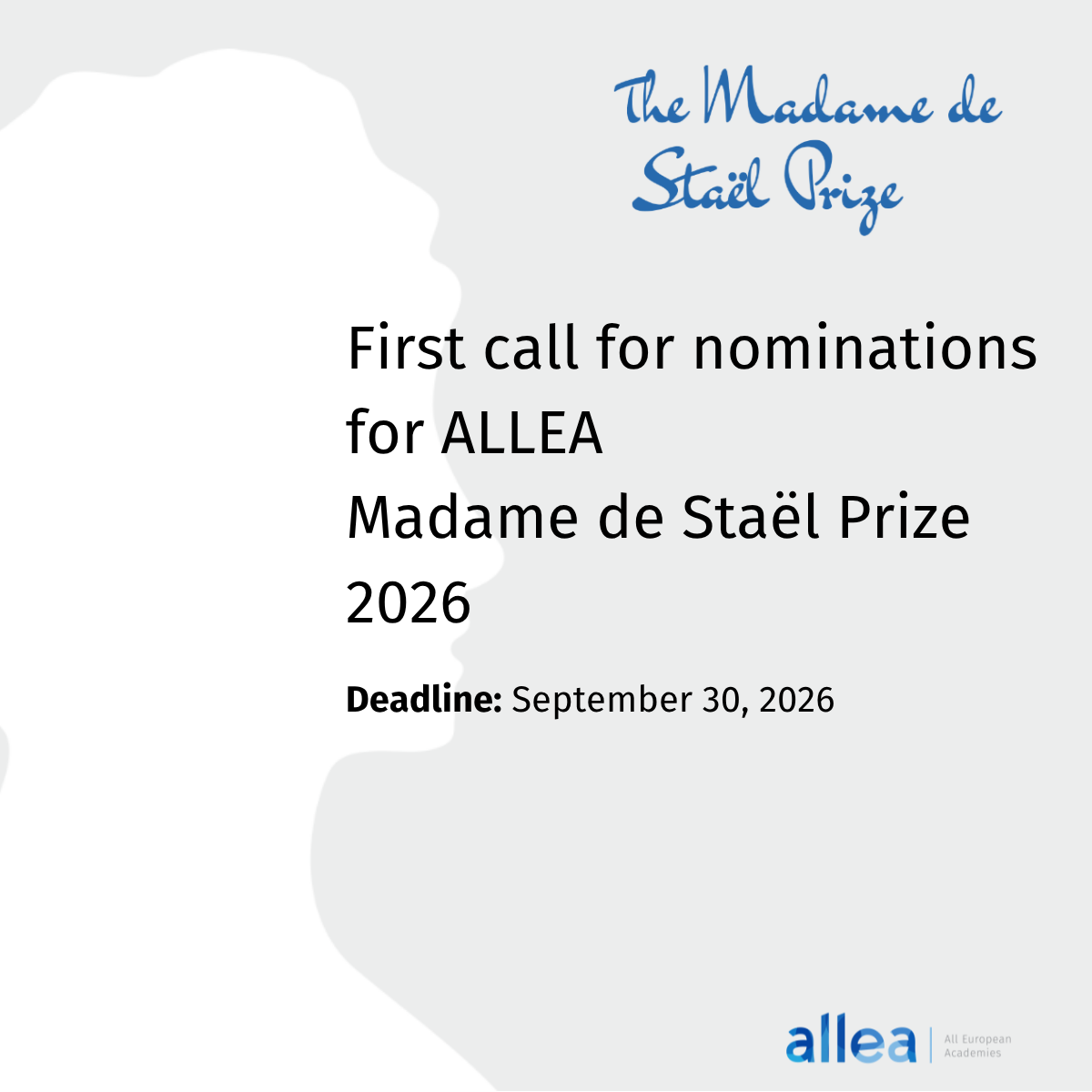 ALLEA Opens Call for Nominations for the Madame de Staël Prize 2026 